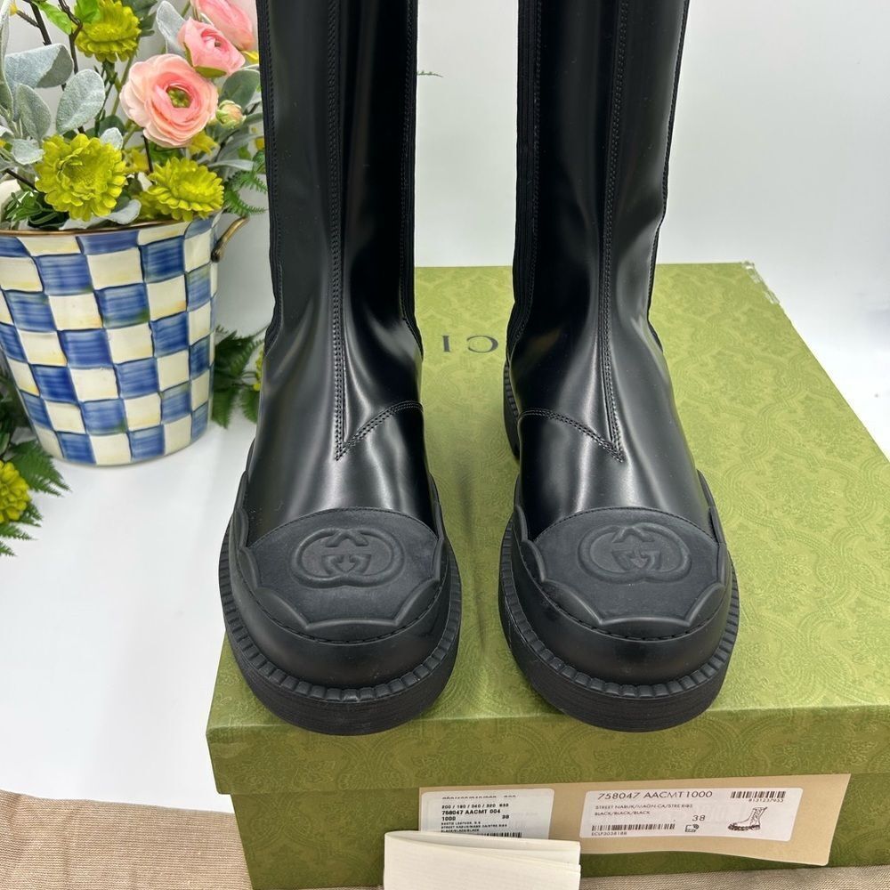 Women women’s Gucci interlocking G leather boots size 38 made in Italy - Picture 7 of 12